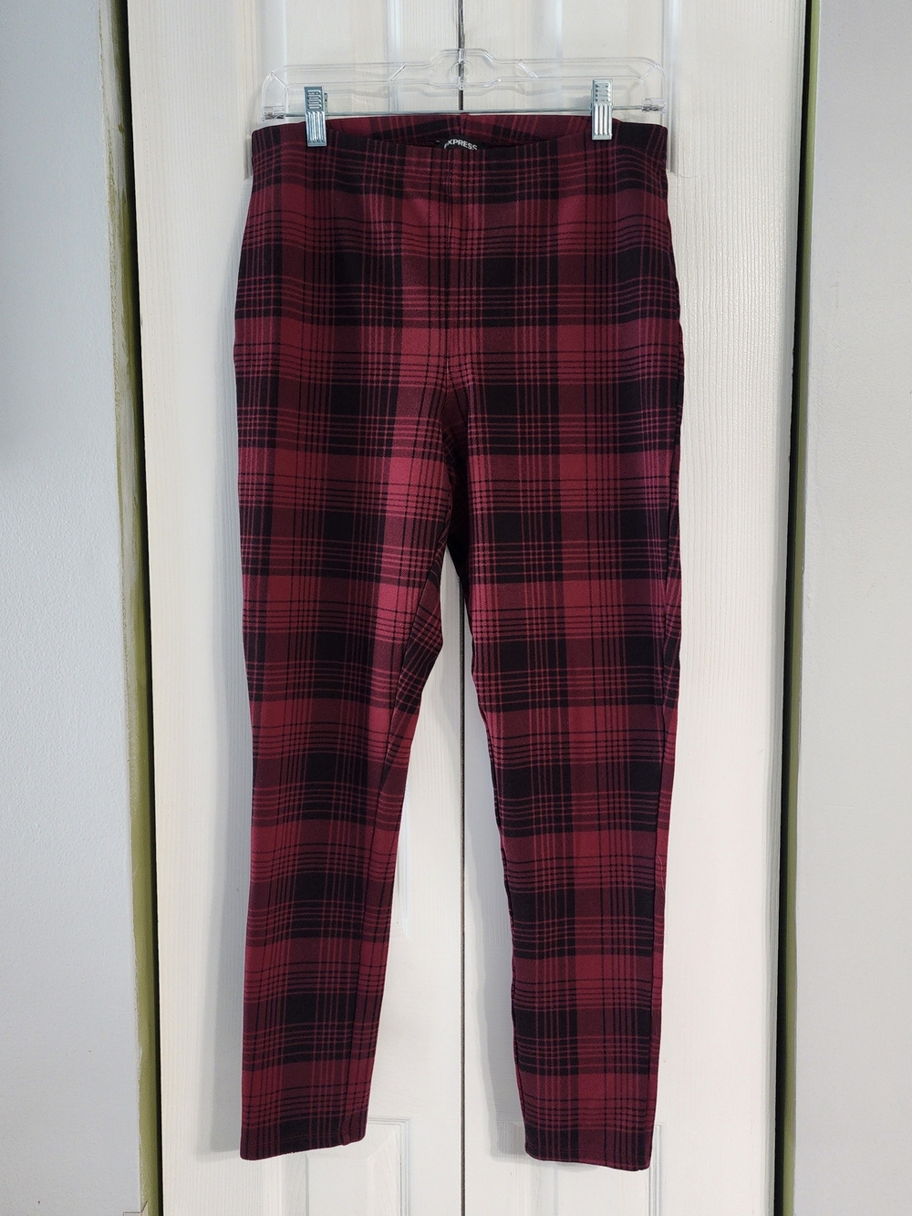Express Burgundy and Black Plaid Cropped Pants